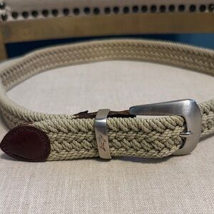 Greg Norman Tan Braided Belt with Brown Leather Accent, Size 34